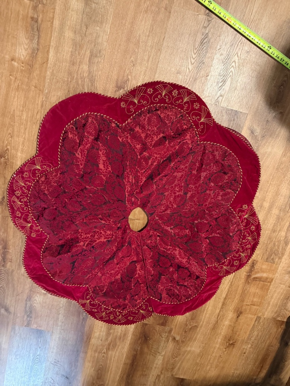 Embroidered Red Velvet Holiday Tree Skirt - Picture 2 of 7